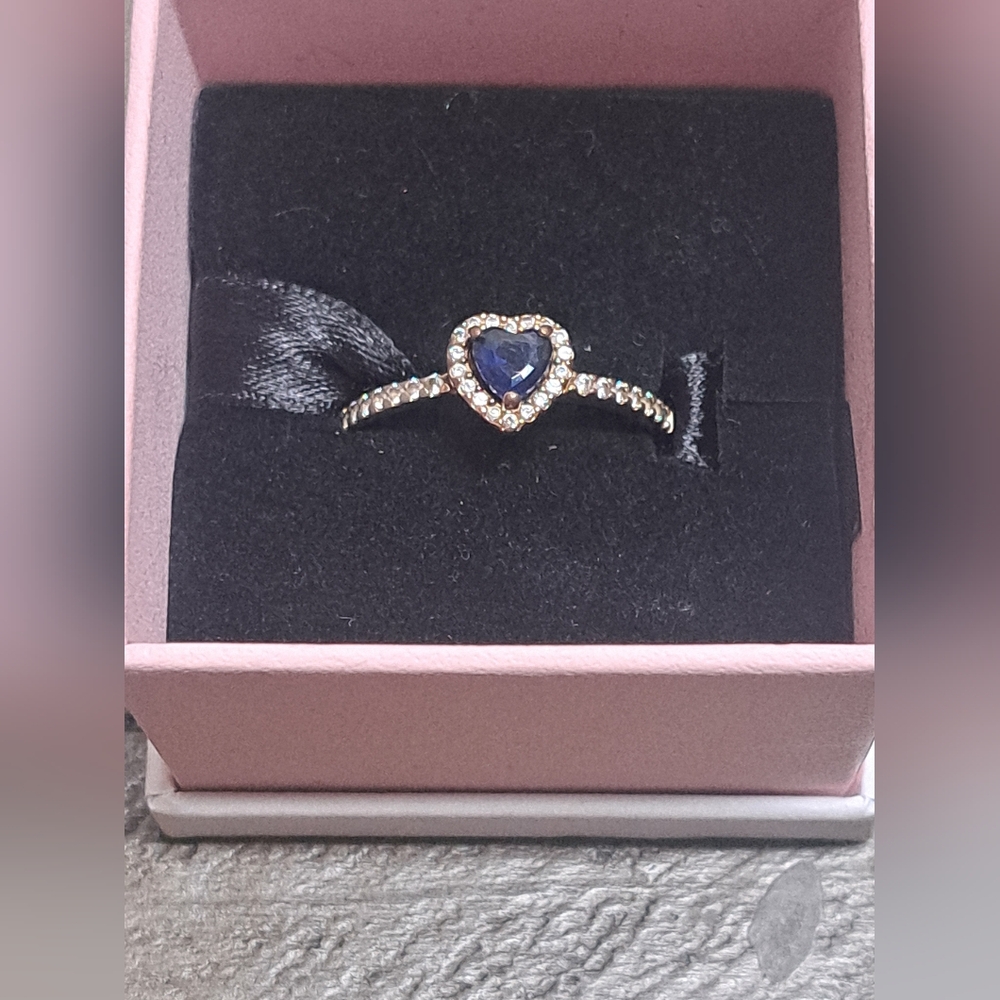Pandora Blue Heart Halo Ring Sterling Silver Size 9